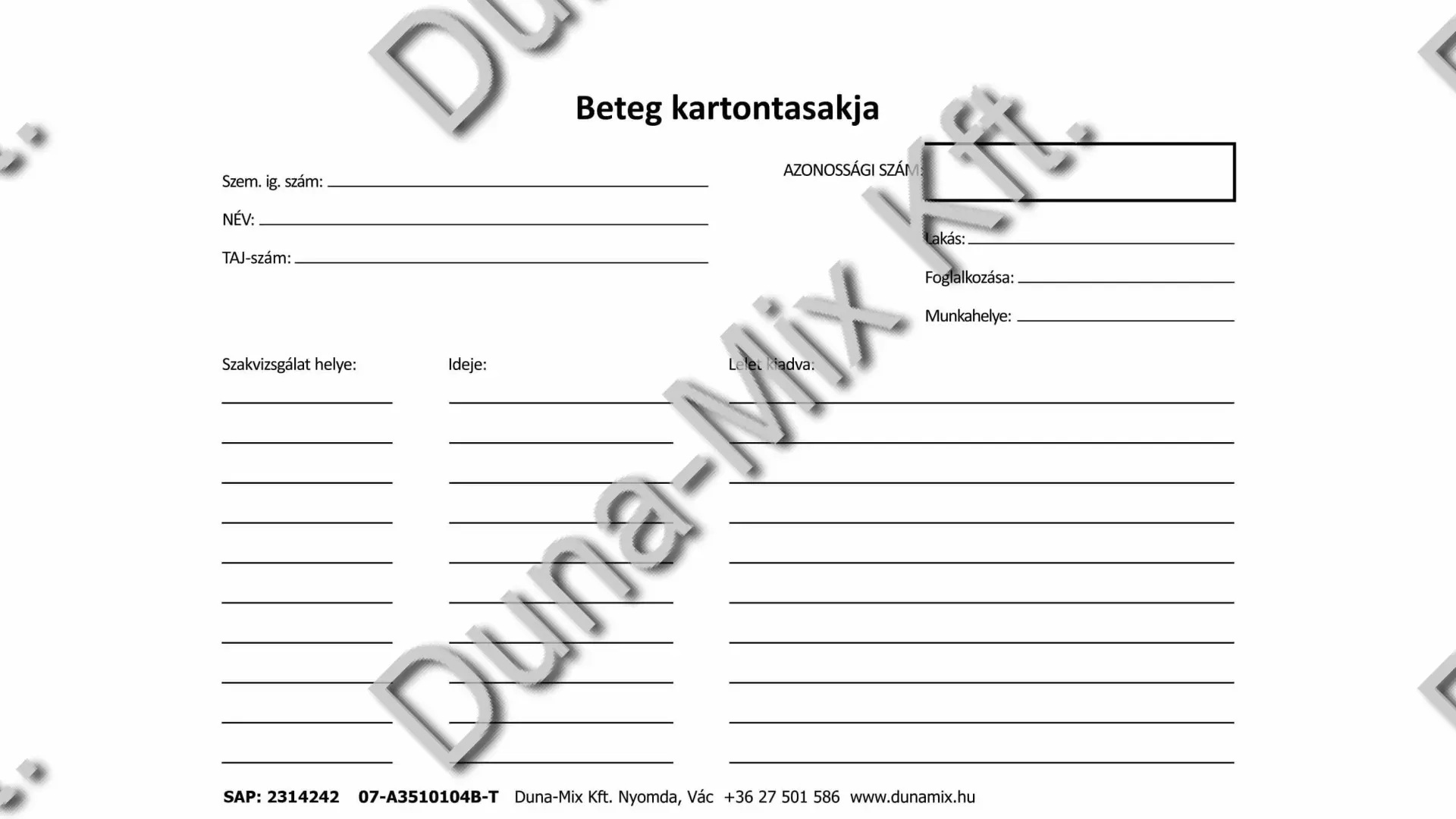 Betegfelvételi tasak